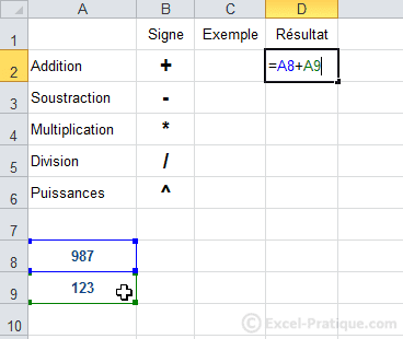 addition - excel formules calculs fonctions