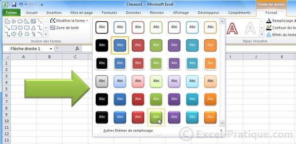 styles predefinis - excel insertion formes
