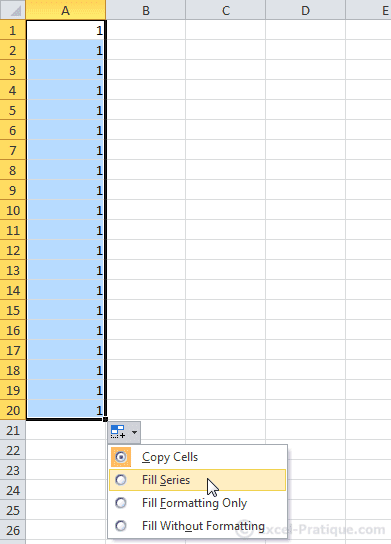 fill cell excel autofill series