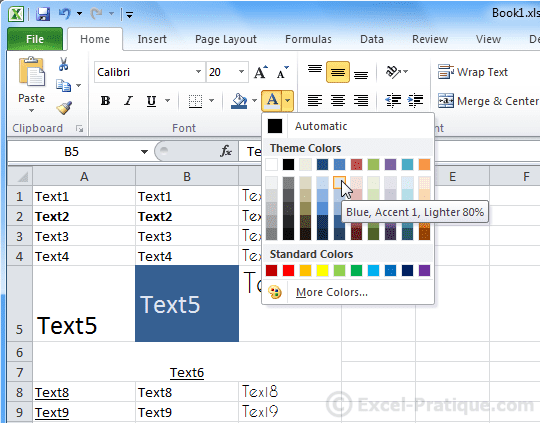 cell text color excel basics3
