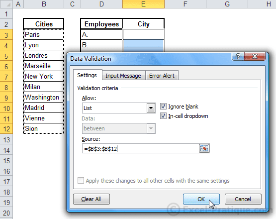 data validation excel dropdown lists