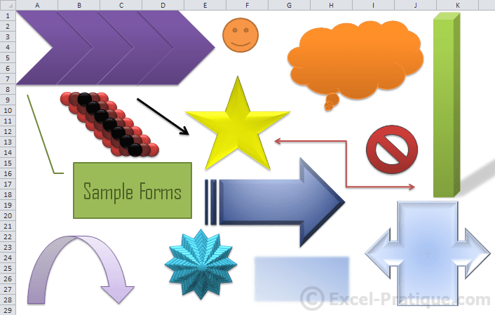 examples of shapes excel inserting