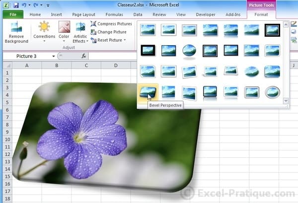 picture frame excel inserting wordart images