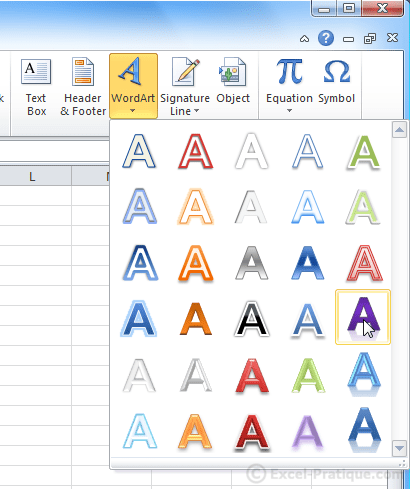 wordart styles excel inserting images