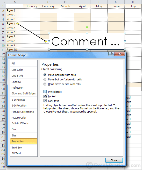 do not print object excel page layout