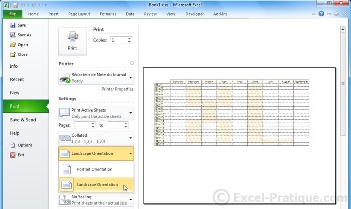 orientation excel page layout