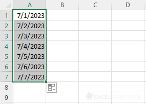 excel autofill date 1 day