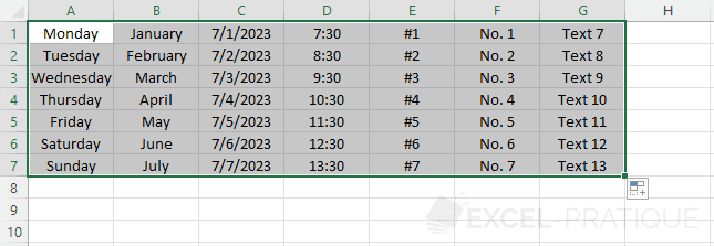 excel autofill day month hour text