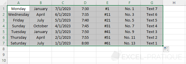 excel autofill other types