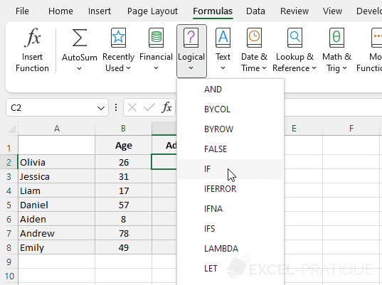 excel insert if function