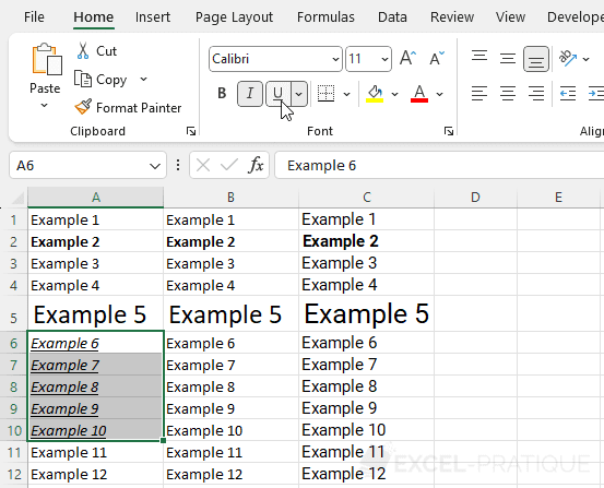 excel text underlined manipulations 2
