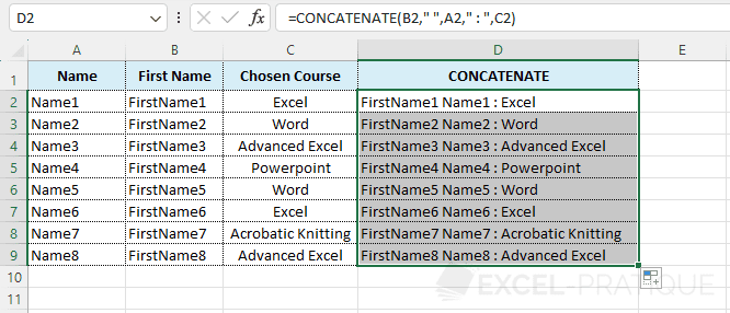 excel function assemble text concatenate