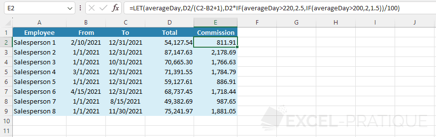 excel table let function