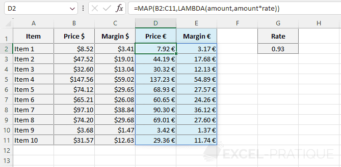 excel function map currency conversion