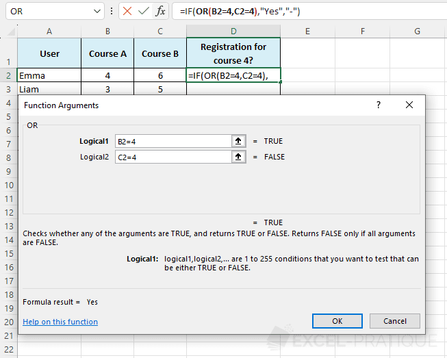 excel function or multiple tests