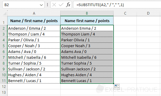 excel function substitute replacement first occurrence