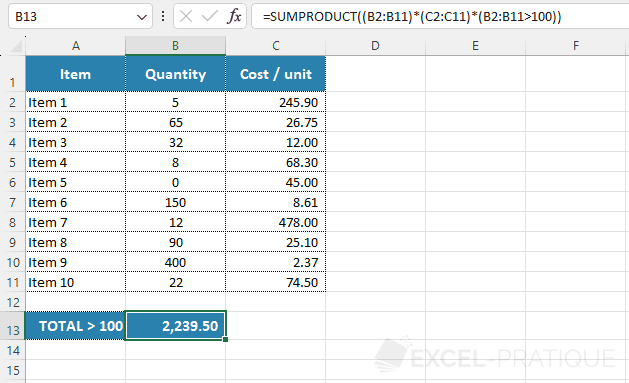 excel function sumproduct condition
