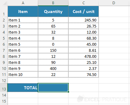 excel total table sumproduct
