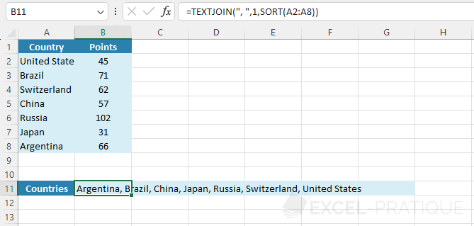excel function textjoin sort alphabetical