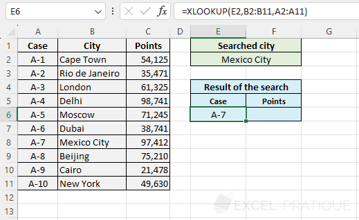 excel function xlookup search table