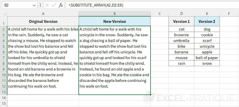 excel custom function array substitute replacements