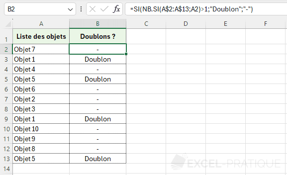 excel nb si doublons fonction personnalisee