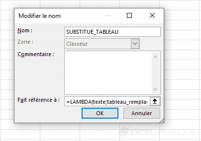 excel fonction personnalisee substitue tableau remplacements