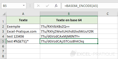 fonction excel base 64 encode base64
