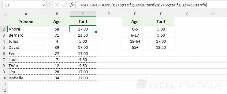 excel fonction si conditions