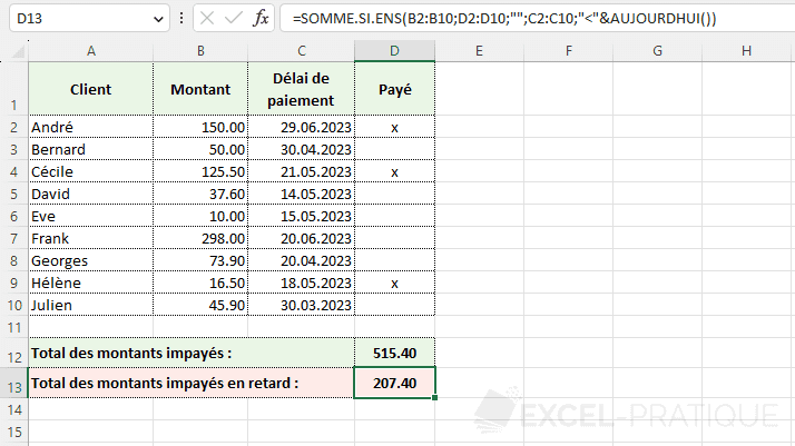 excel somme si ens date aujourdhui
