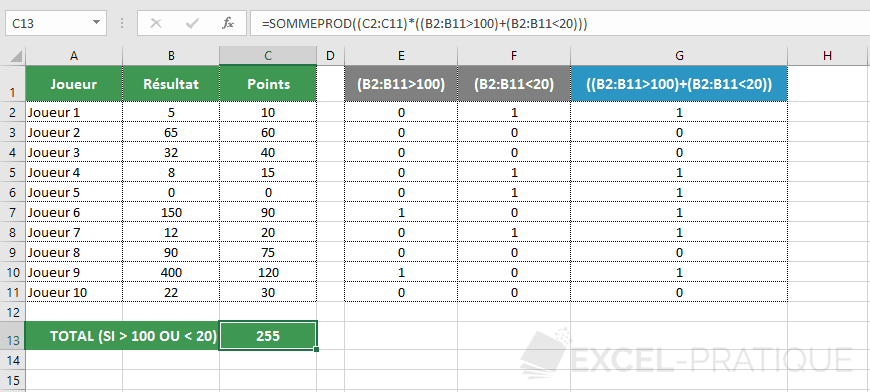 excel fonction sommeprod 2 conditions png