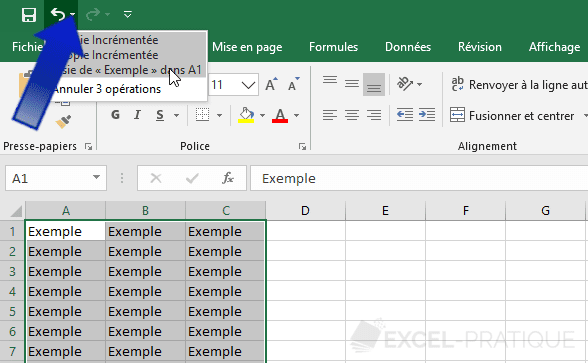 excel annuler operations feuille