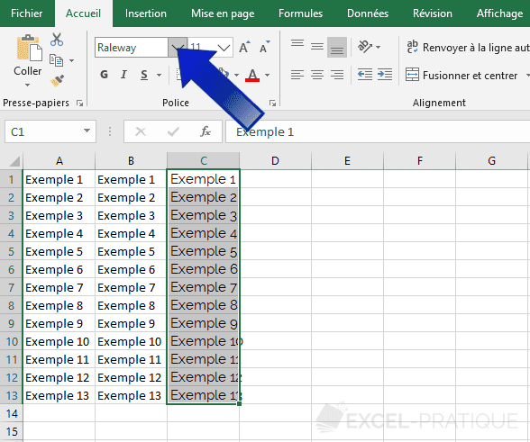 excel changer police feuille