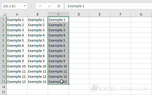 excel selection cellules feuille