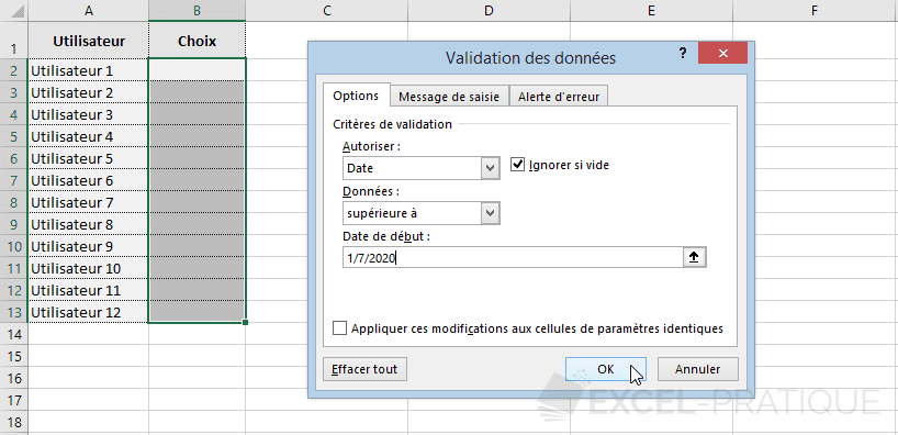 excel validation donnees date