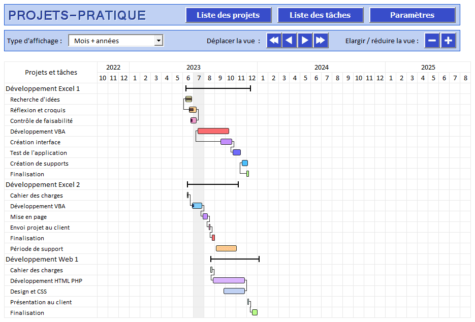 projets excel gantt mois annees png gestion