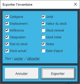 exporter inventaire excel gestion stock